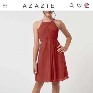 Azazie junior bridesmaid dress, “Ginny” style, terra cotta chiffon